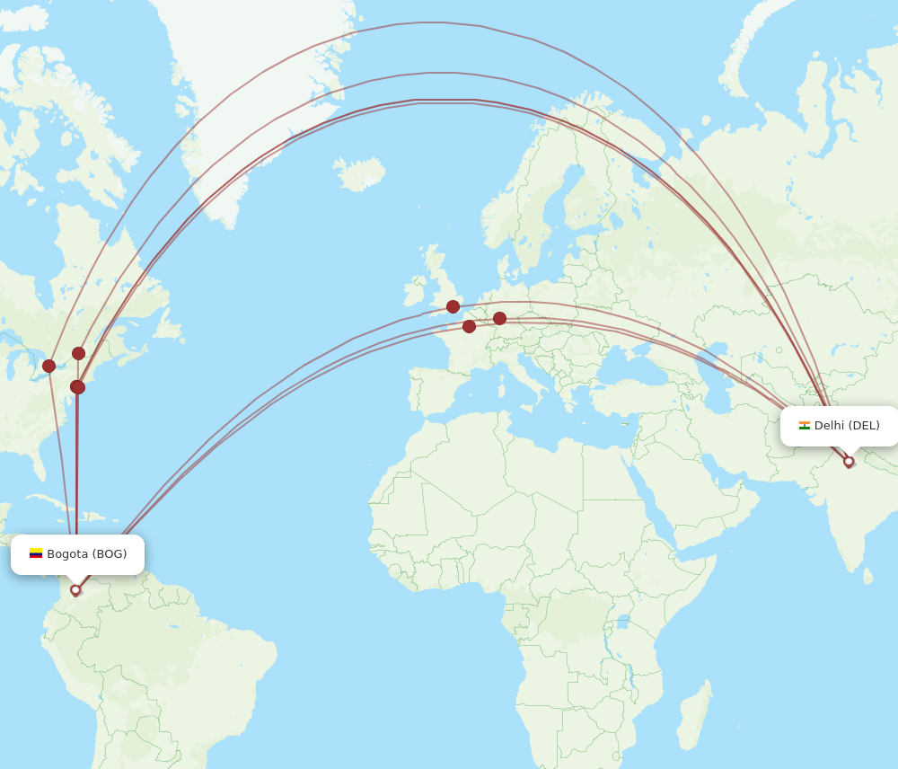 Flights From Bogota To Delhi BOG To DEL Flight Routes