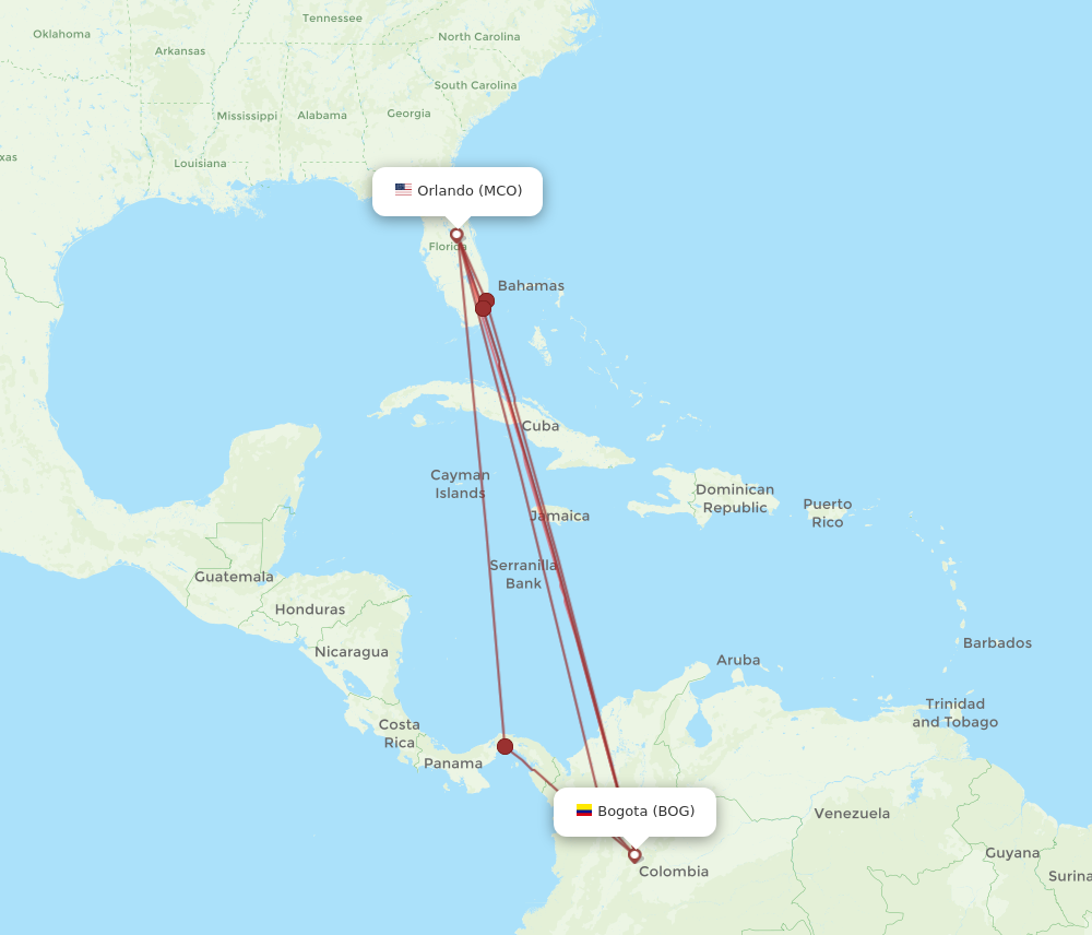 All Flight Routes From Bogota To Orlando Bog To Mco Flight Routes