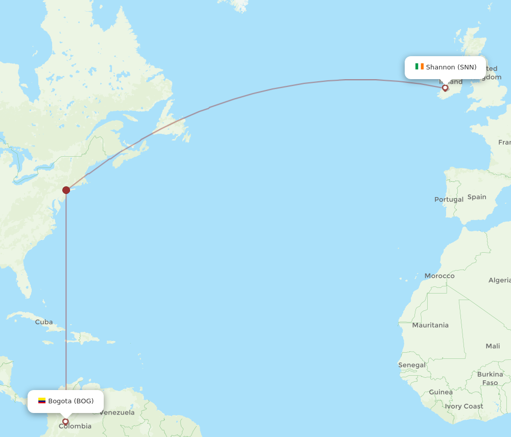 Flights From Bogota To Shannon BOG To SNN Flight Routes