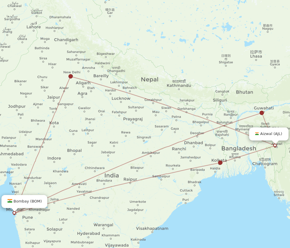 Flights From Mumbai To Aizawl Bom To Ajl Flight Routes