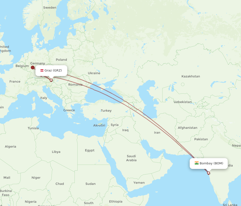 All Flight Routes From Mumbai To Graz Bom To Grz Flight Routes