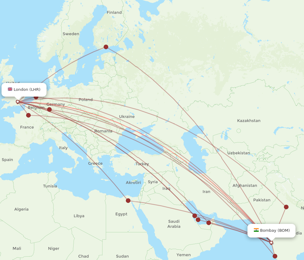 All Flight Routes From Mumbai To London BOM To LHR Flight Routes