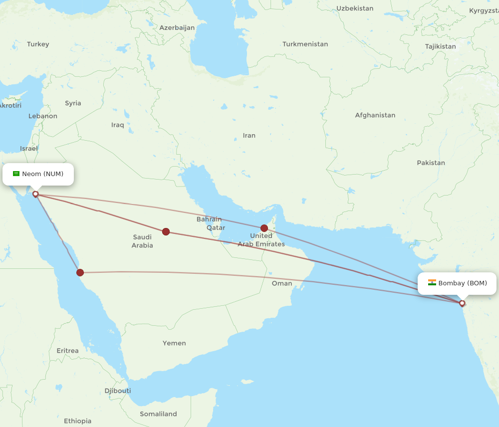 All Flight Routes From Mumbai To Neom Bay Bom To Num Flight Routes