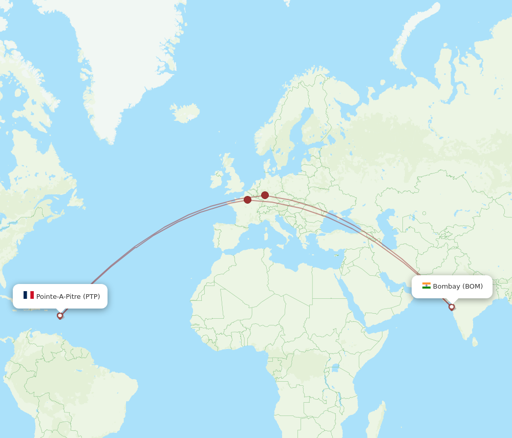 All Flight Routes From Mumbai To Pointe A Pitre Bom To Ptp Flight Routes