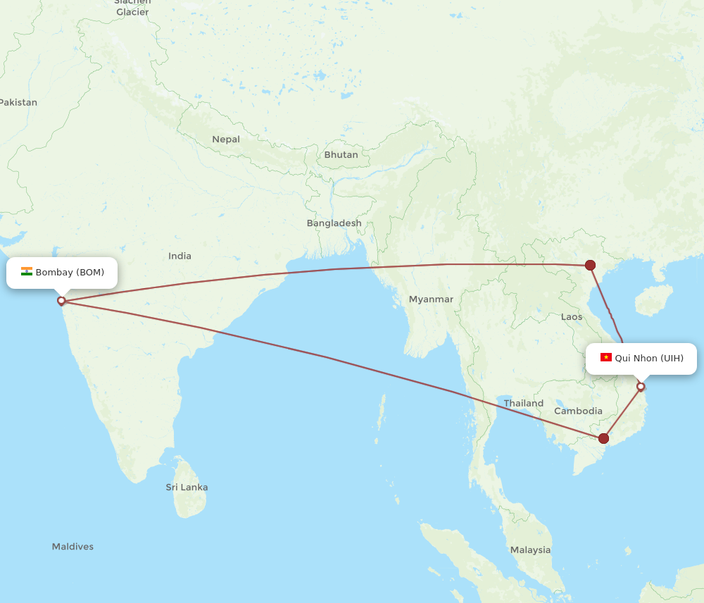 Flights From Mumbai To Qui Nhon Bom To Uih Flight Routes