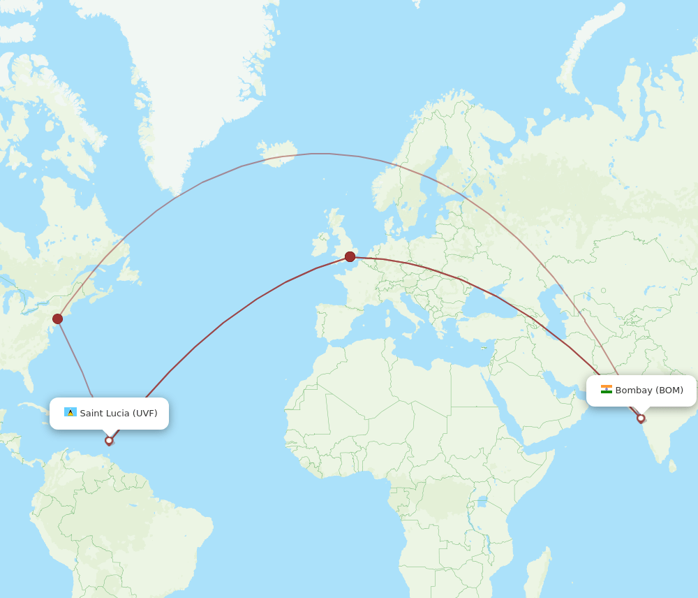 All Flight Routes From Mumbai To Saint Lucia Bom To Uvf Flight Routes