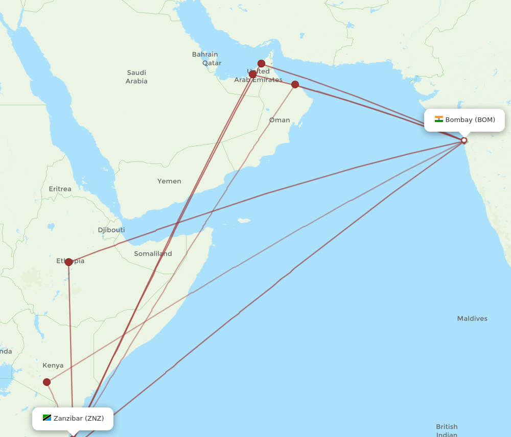 All Flight Routes From Mumbai To Zanzibar BOM To ZNZ Flight Routes