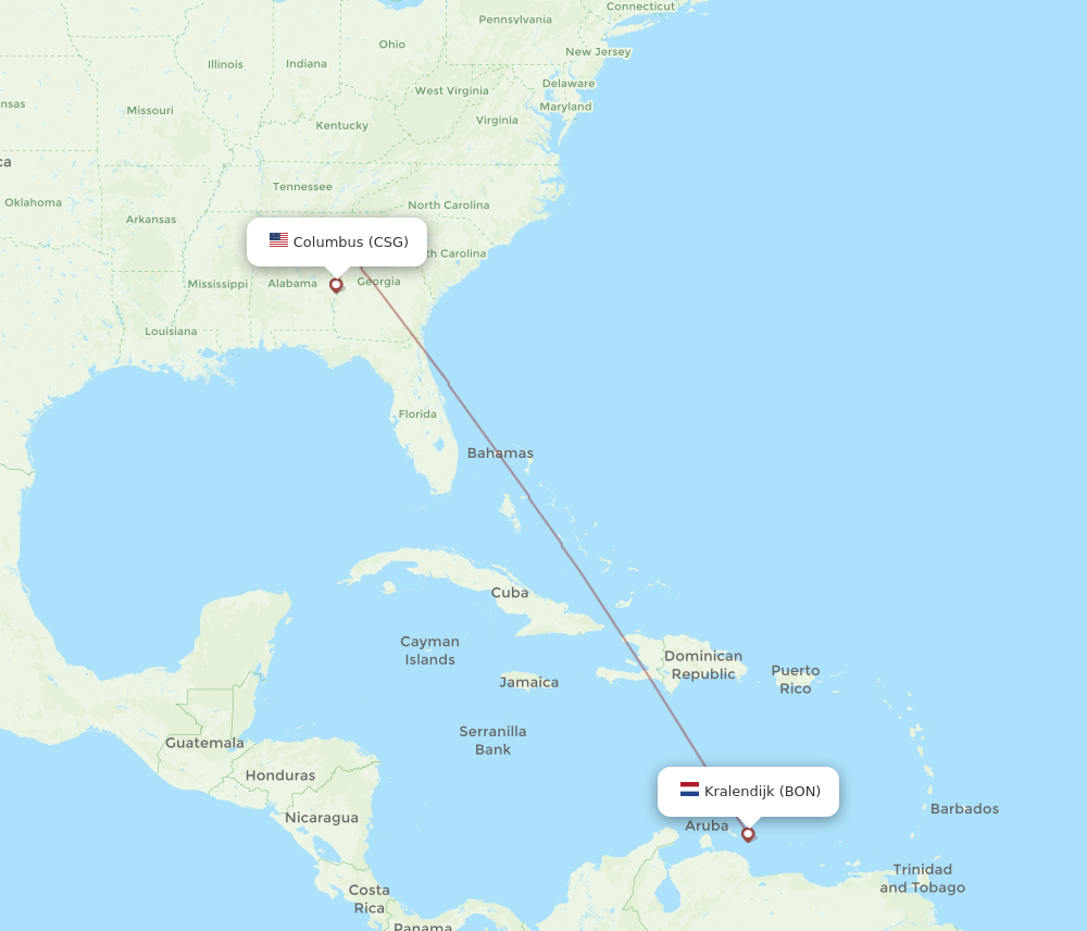 Flights From Bonaire To Columbus BON To CSG Flight Routes