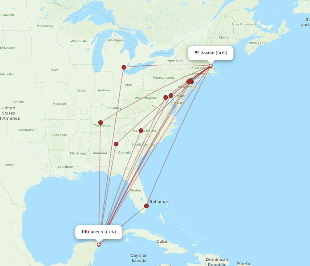 Flights From Boston To Cancun BOS To CUN Flight Routes