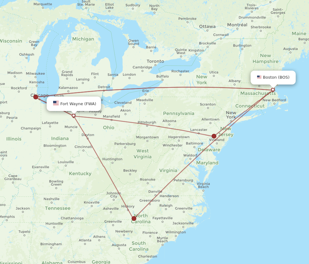 Flights From Boston To Fort Wayne Bos To Fwa Flight Routes