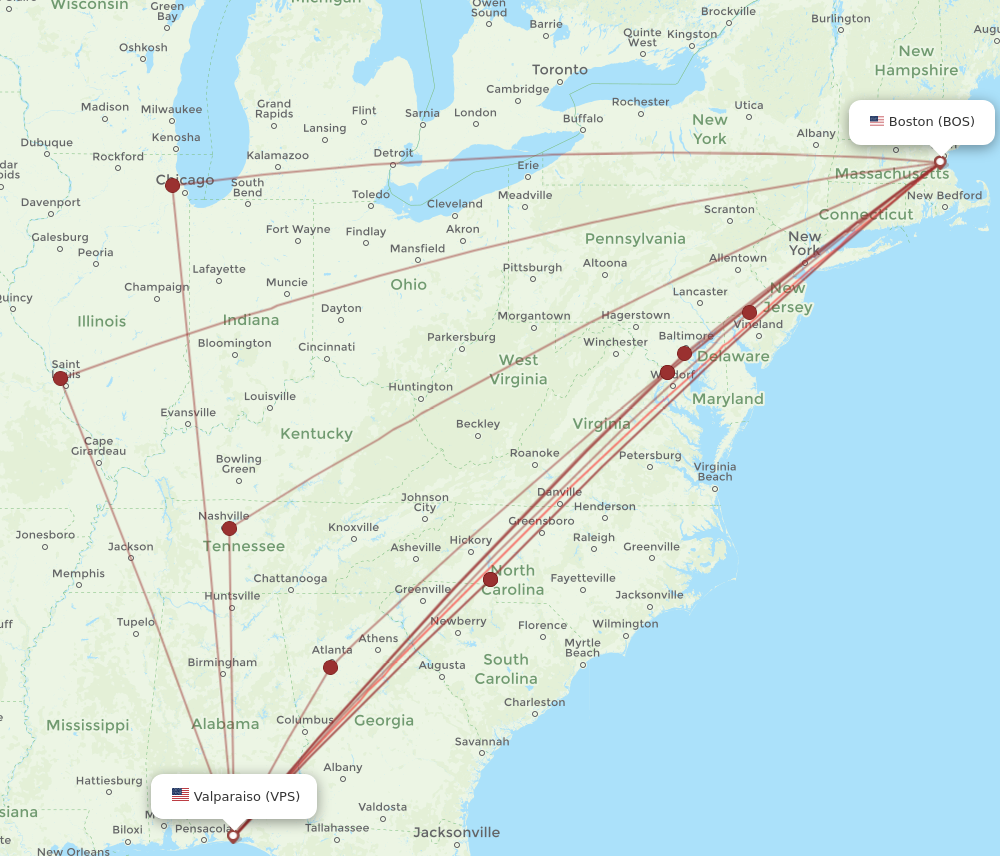 All Flight Routes From Boston To Fort Walton Beach Bos To Vps Flight