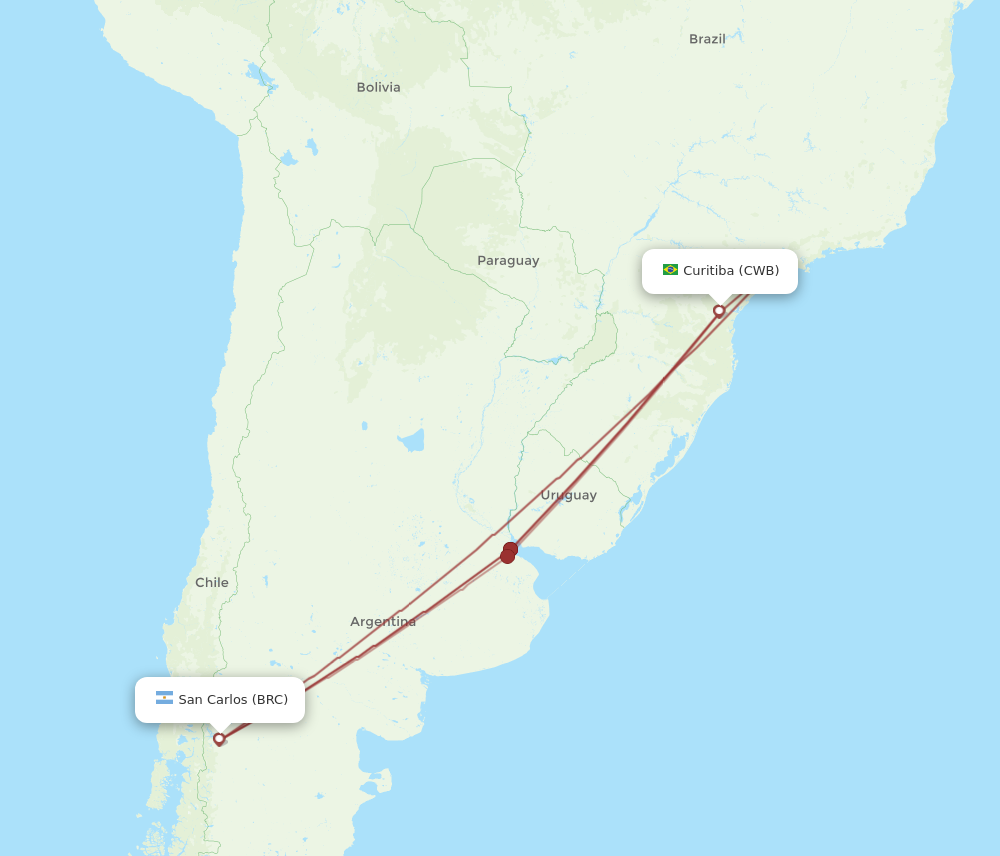 All Flight Routes From San Carlos De Bariloche To Curitiba Brc To Cwb