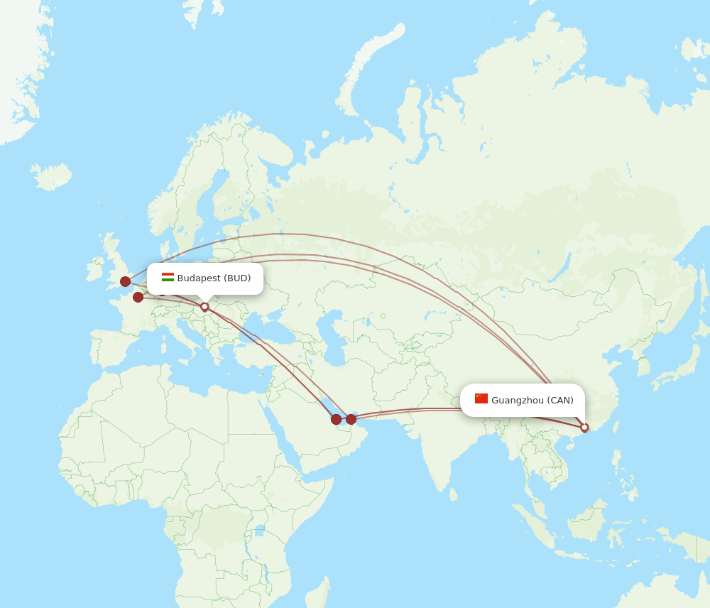 All Flight Routes From Budapest To Guangzhou BUD To CAN Flight Routes