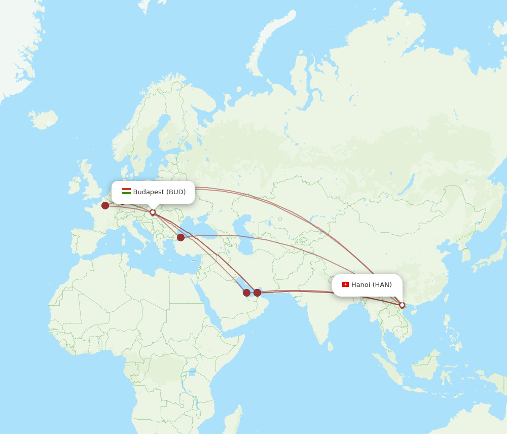 All Flight Routes From Budapest To Hanoi Bud To Han Flight Routes