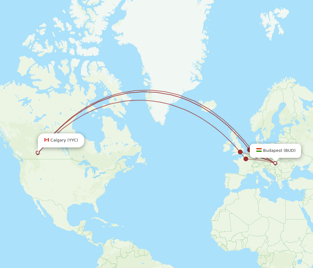 All Flight Routes From Calgary To Budapest Yyc To Bud Flight Routes