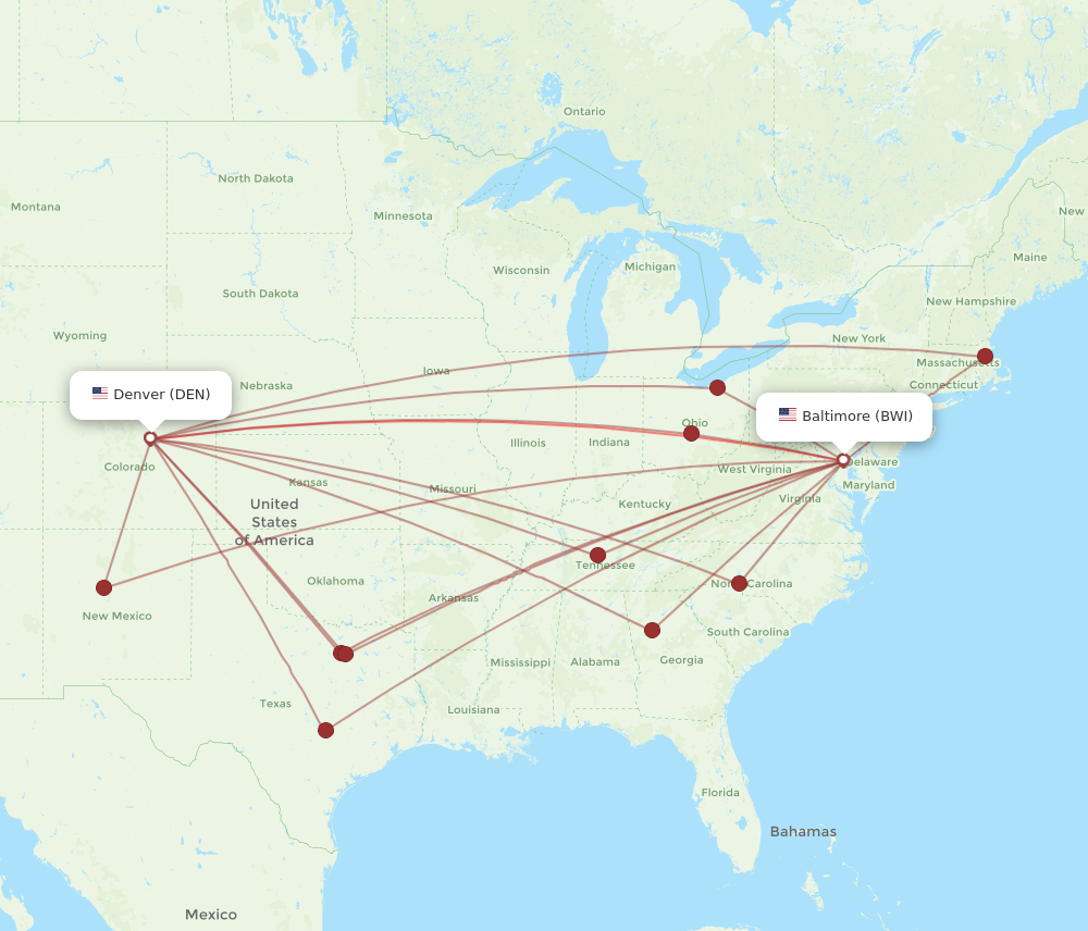 All Flight Routes From Baltimore To Denver Bwi To Den Flight Routes