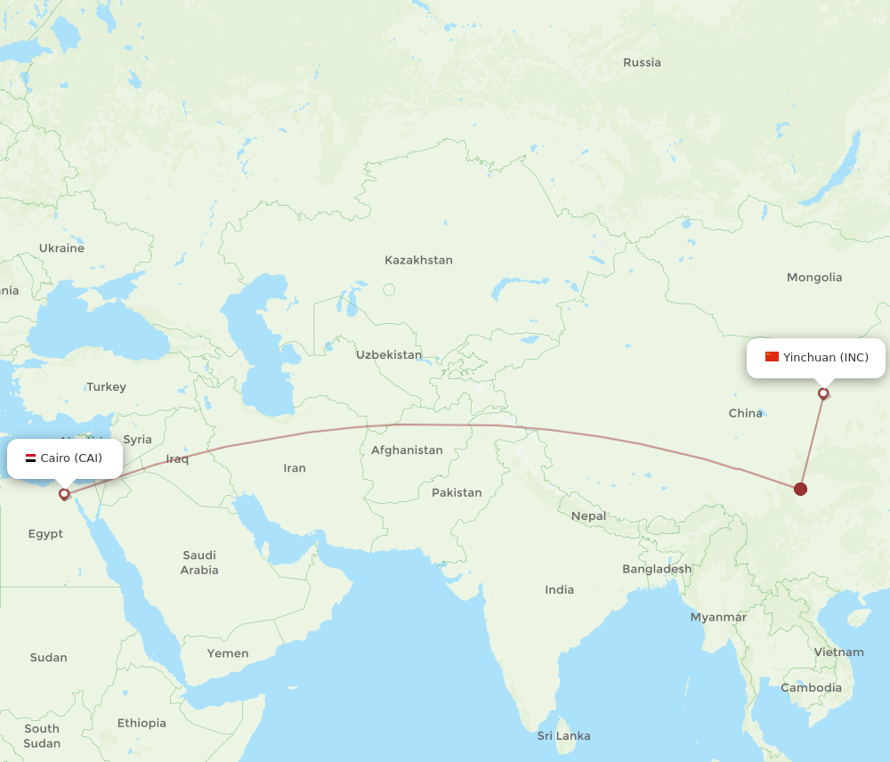 All Flight Routes From Cairo To Yinchuan Cai To Inc Flight Routes