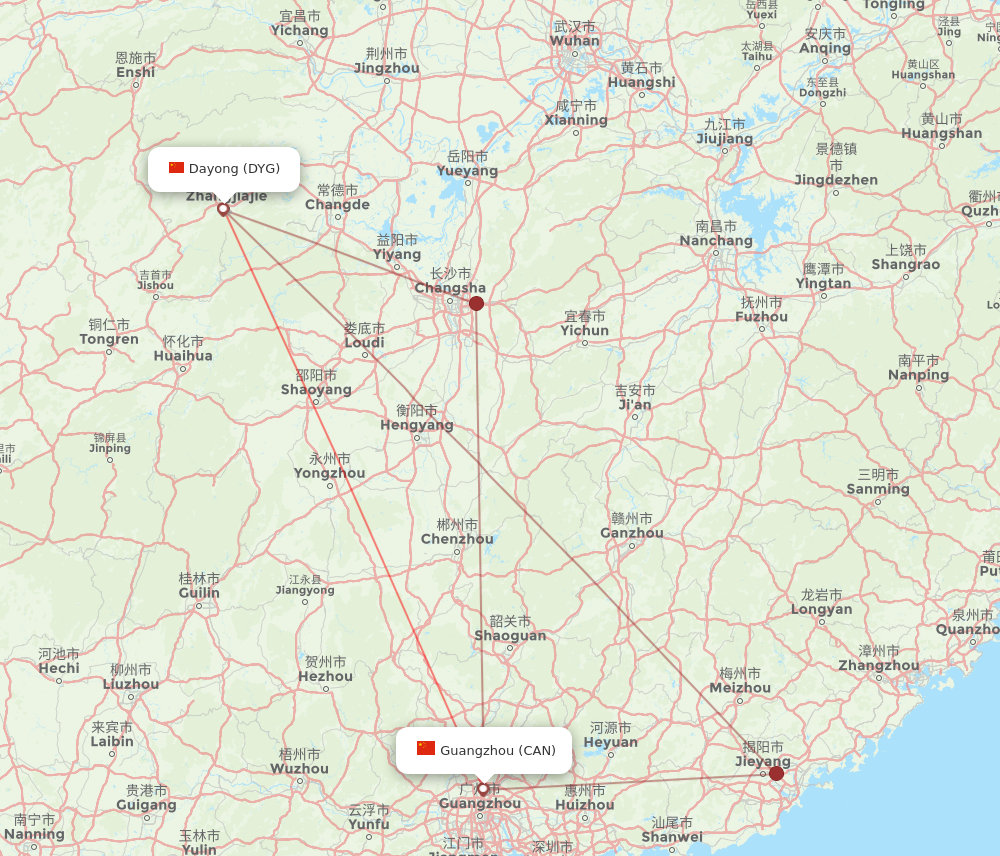 All Flight Routes From Guangzhou To Dayong CAN To DYG Flight Routes
