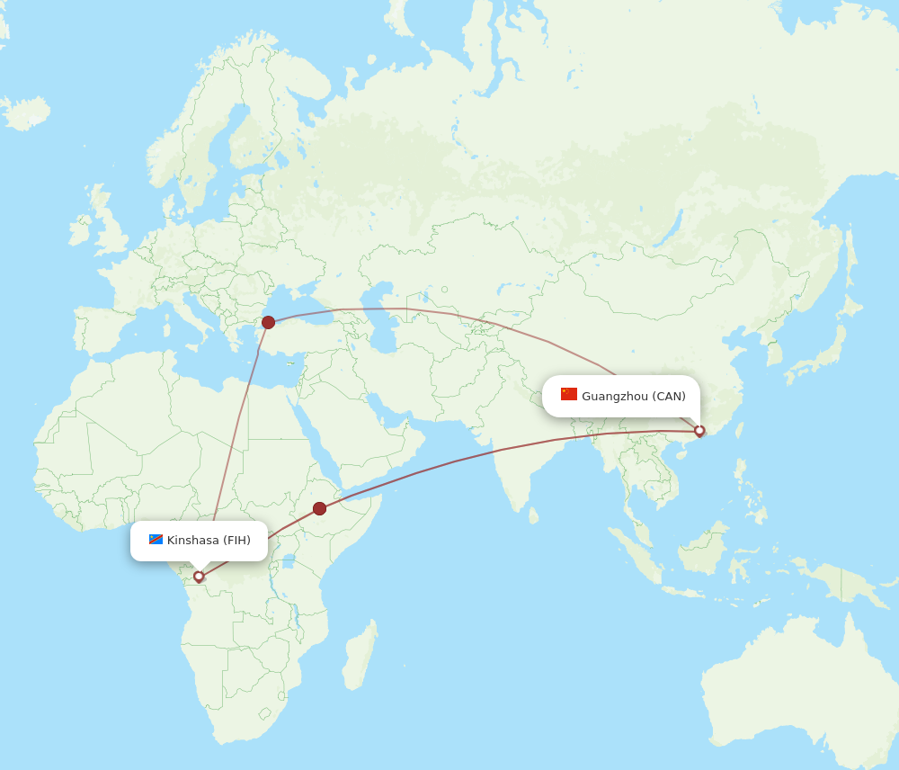 All Flight Routes From Guangzhou To Kinshasa CAN To FIH Flight Routes