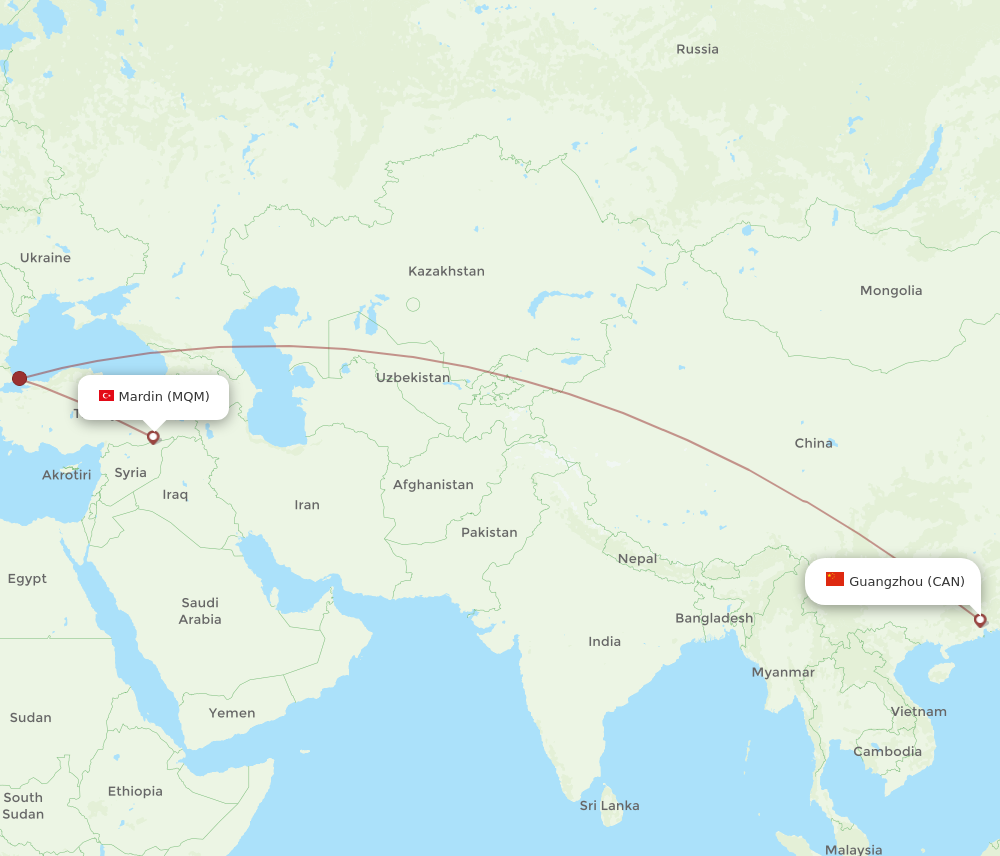 Flights From Guangzhou To Mardin CAN To MQM Flight Routes