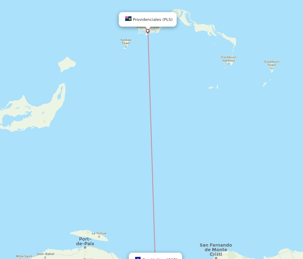 All Flight Routes From Cap Haitien To Providenciales Cap To Pls