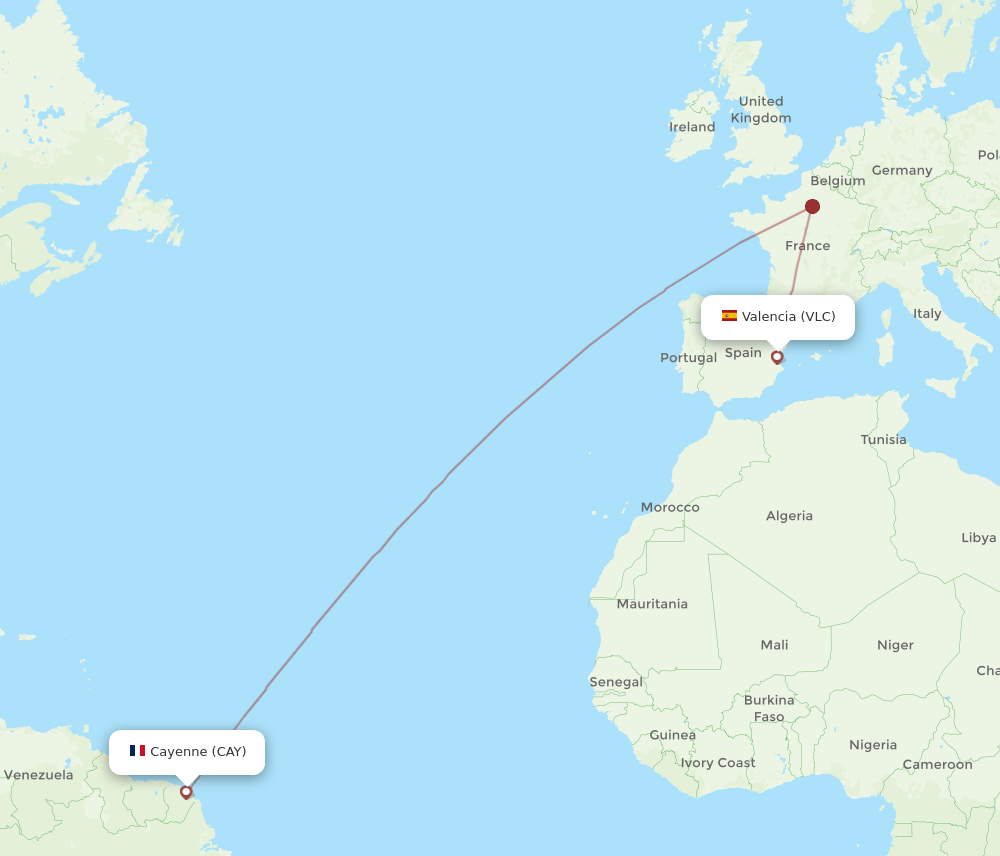 Flights From Cayenne To Valencia Cay To Vlc Flight Routes