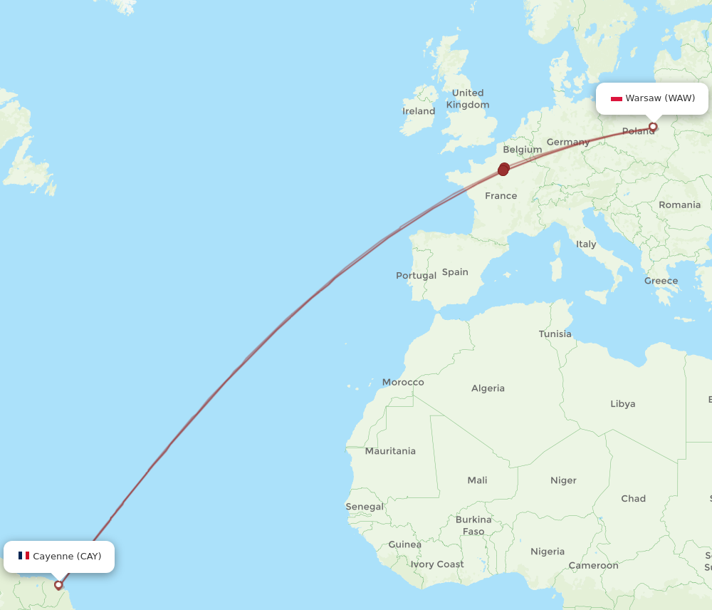 All Flight Routes From Cayenne To Warsaw Cay To Waw Flight Routes