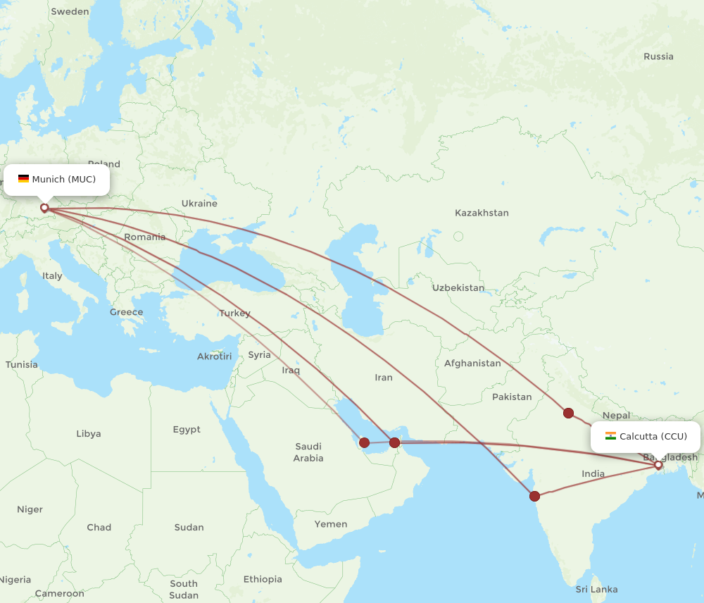 All Flight Routes From Kolkata To Munich CCU To MUC Flight Routes