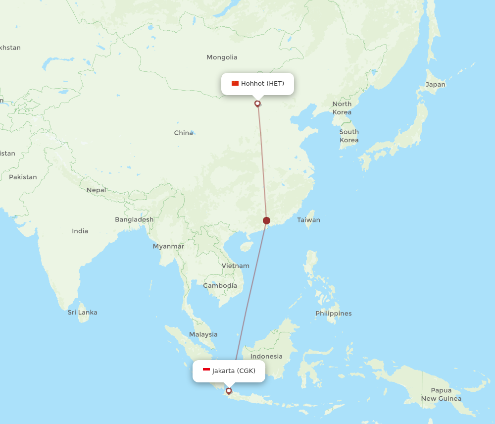 All Flight Routes From Hohhot To Jakarta HET To CGK Flight Routes