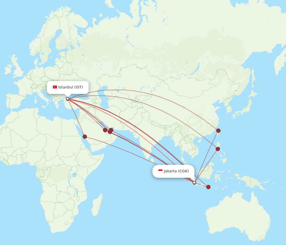 All Flight Routes From Jakarta To Istanbul Cgk To Ist Flight Routes