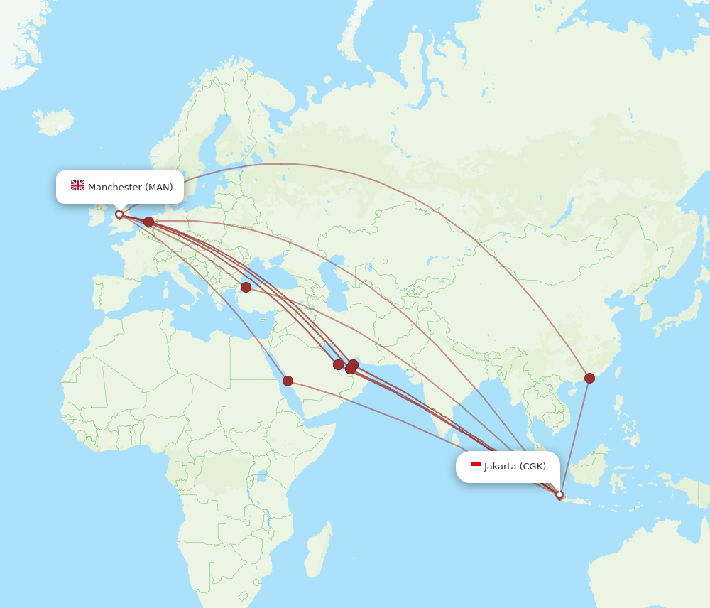 All Flight Routes From Jakarta To Manchester CGK To MAN Flight Routes