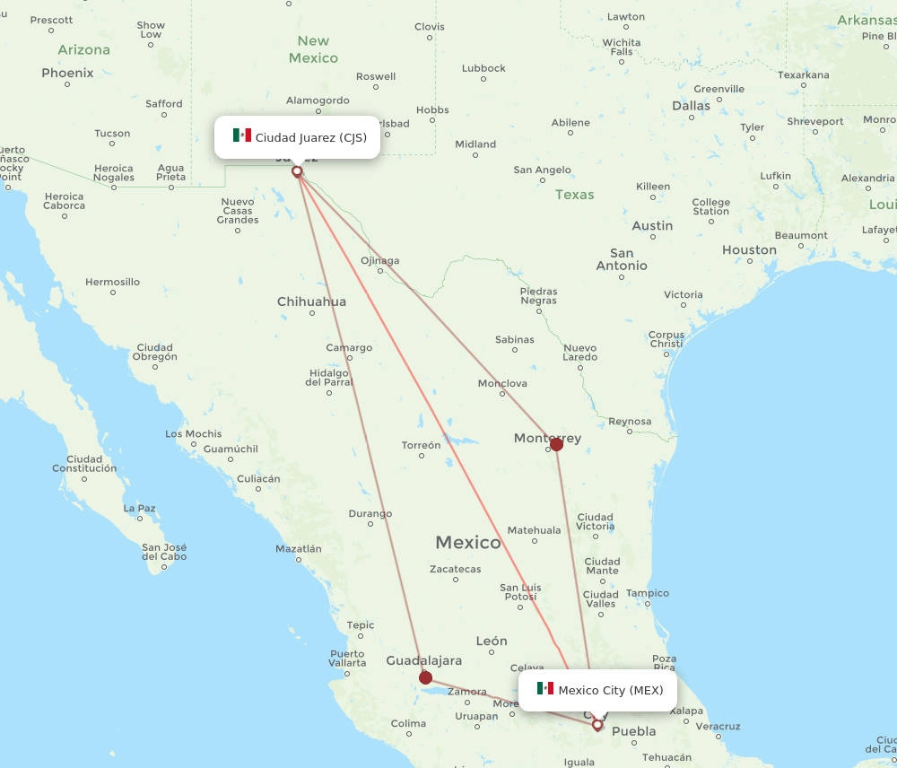 All Flight Routes From Ciudad Juarez To Mexico City Cjs To Mex