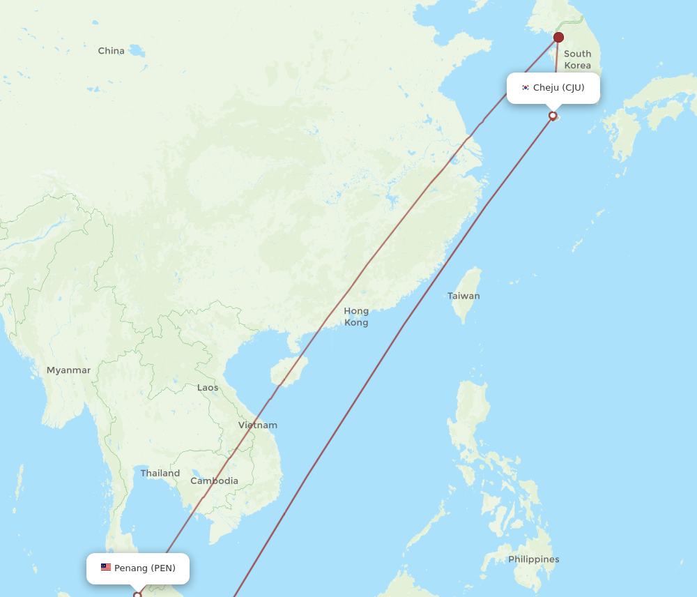 All Flight Routes From Jeju To Penang CJU To PEN Flight Routes