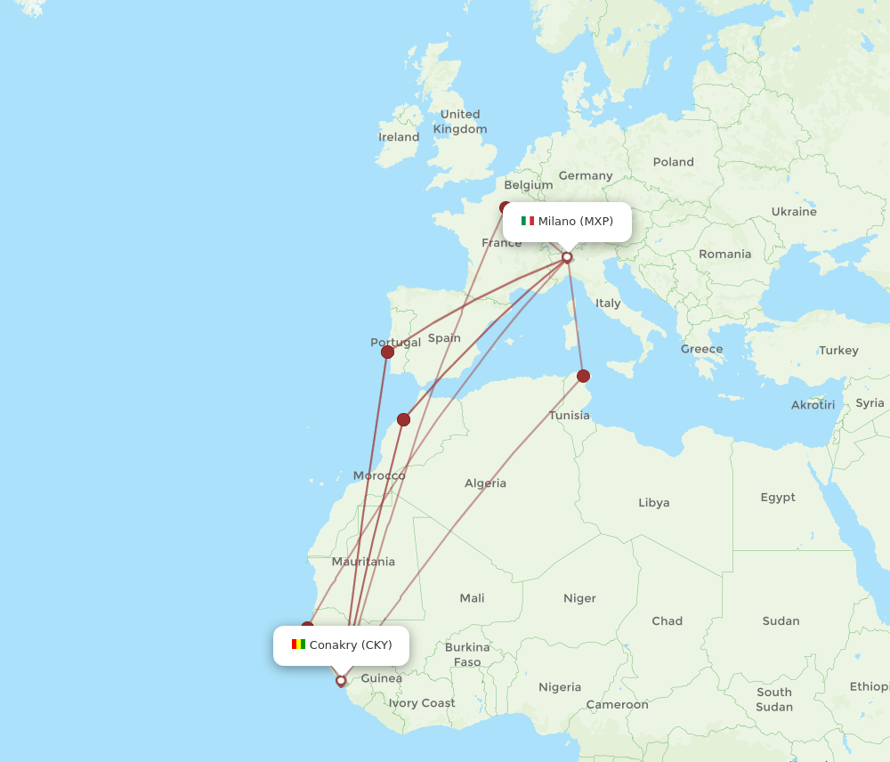 All Flight Routes From Conakry To Milan CKY To MXP Flight Routes