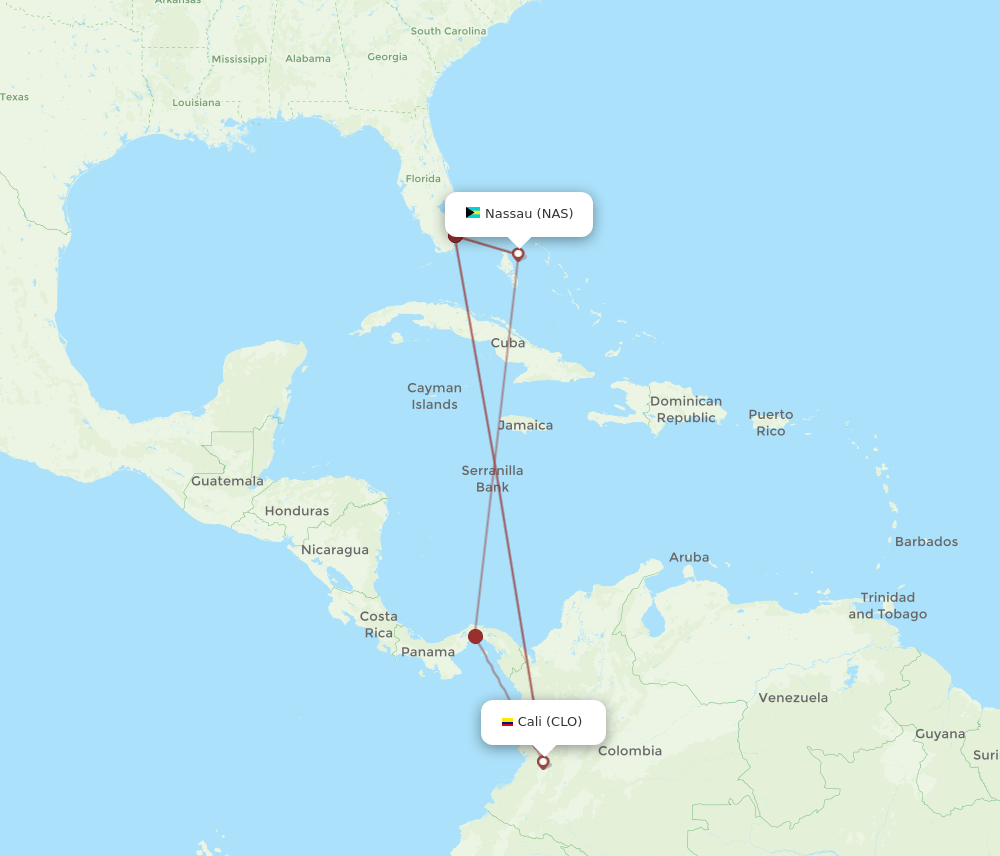 All Flight Routes From Cali To Nassau Clo To Nas Flight Routes