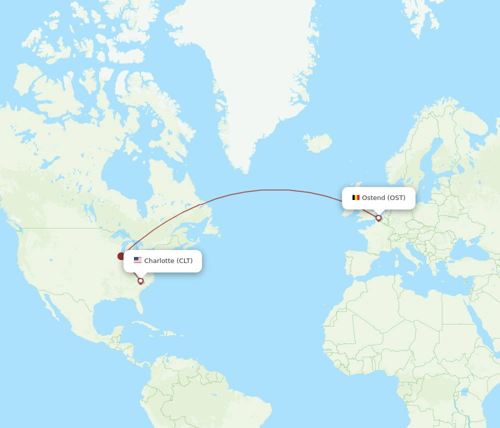 Flights From Ostend To Charlotte OST To CLT Flight Routes