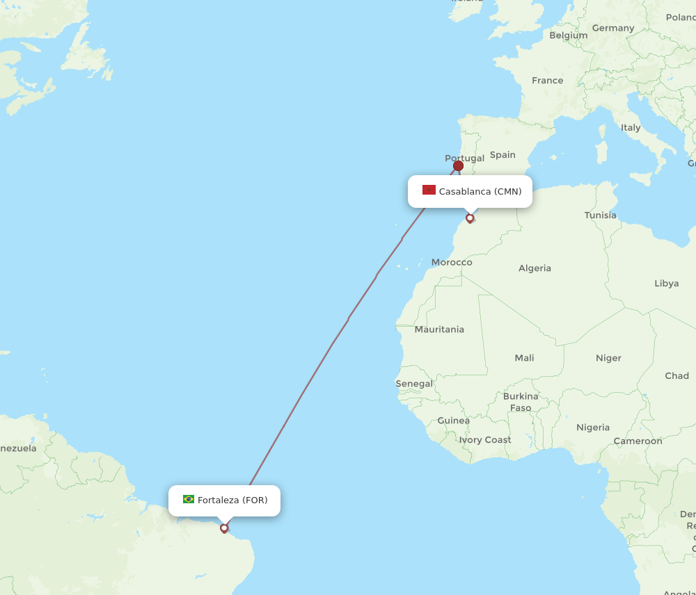 Flights From Casablanca To Fortaleza Cmn To For Flight Routes