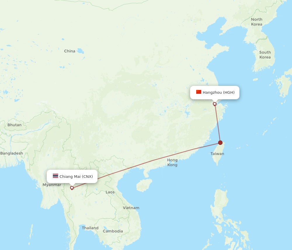 All Flight Routes From Hangzhou To Chiang Mai HGH To CNX Flight Routes