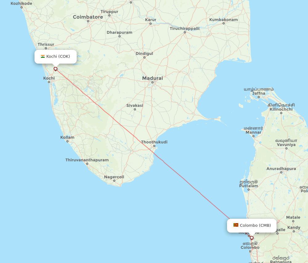 All Flight Routes From Kochi To Colombo Cok To Cmb Flight Routes