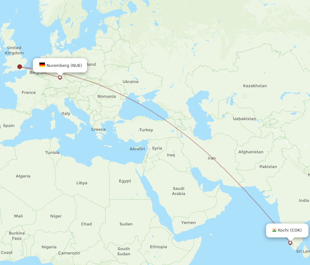 Flights From Nuremberg To Kochi NUE To COK Flight Routes