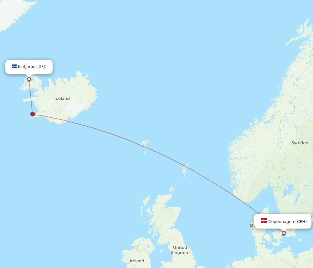 Flights From Isafjordur To Copenhagen Ifj To Cph Flight Routes