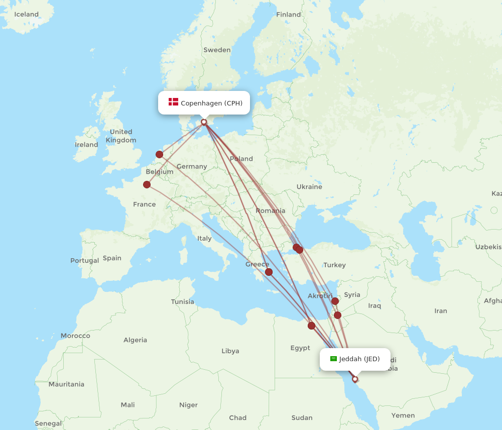 All Flight Routes From Copenhagen To Jeddah Cph To Jed Flight Routes