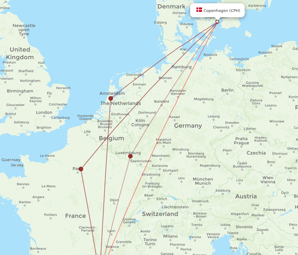 Flights From Copenhagen To Montpellier Cph To Mpl Flight Routes