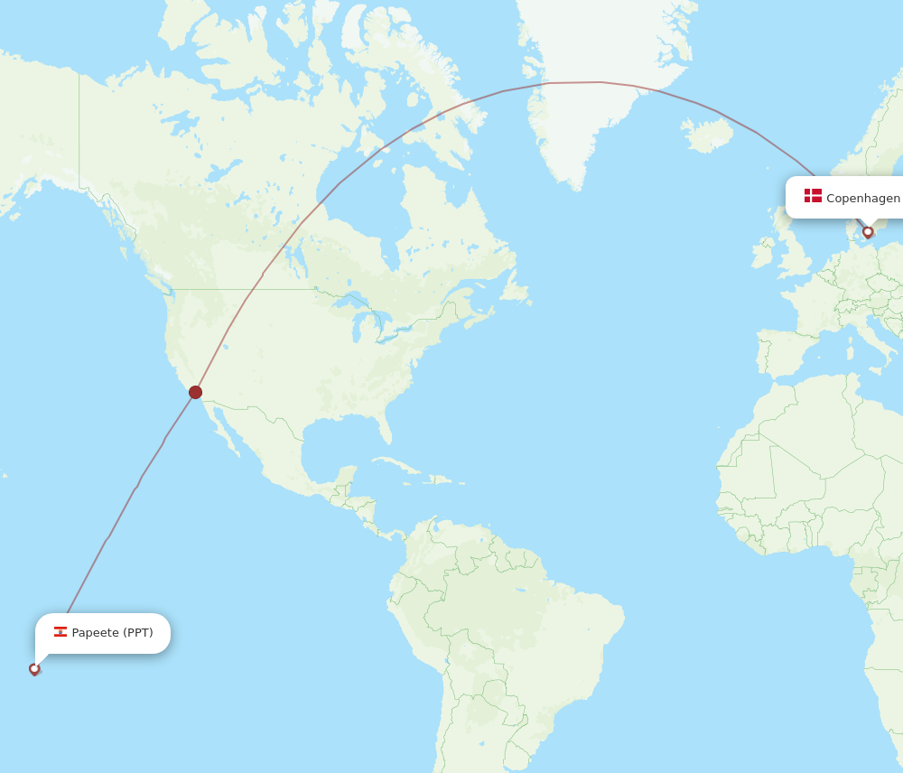 All Flight Routes From Copenhagen To Papeete Cph To Ppt Flight Routes