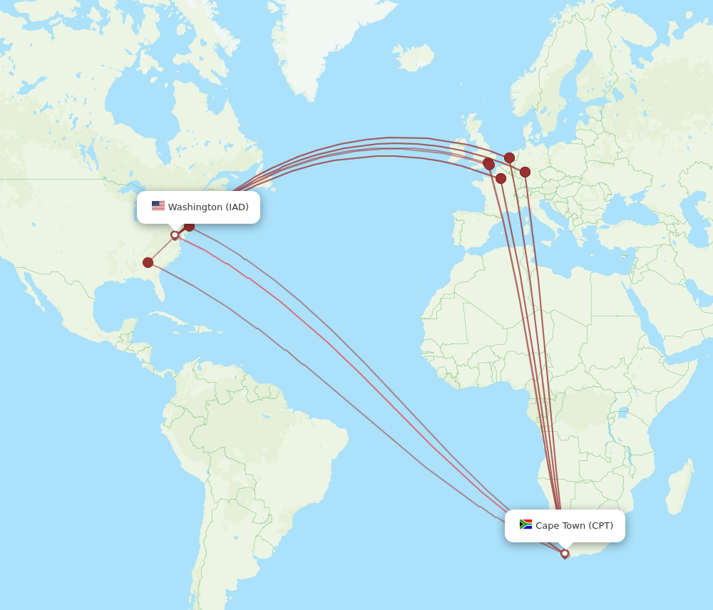 All Flight Routes From Cape Town To Dulles CPT To IAD Flight Routes