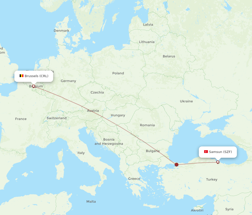 Flights From Brussels To Samsun CRL To SZF Flight Routes