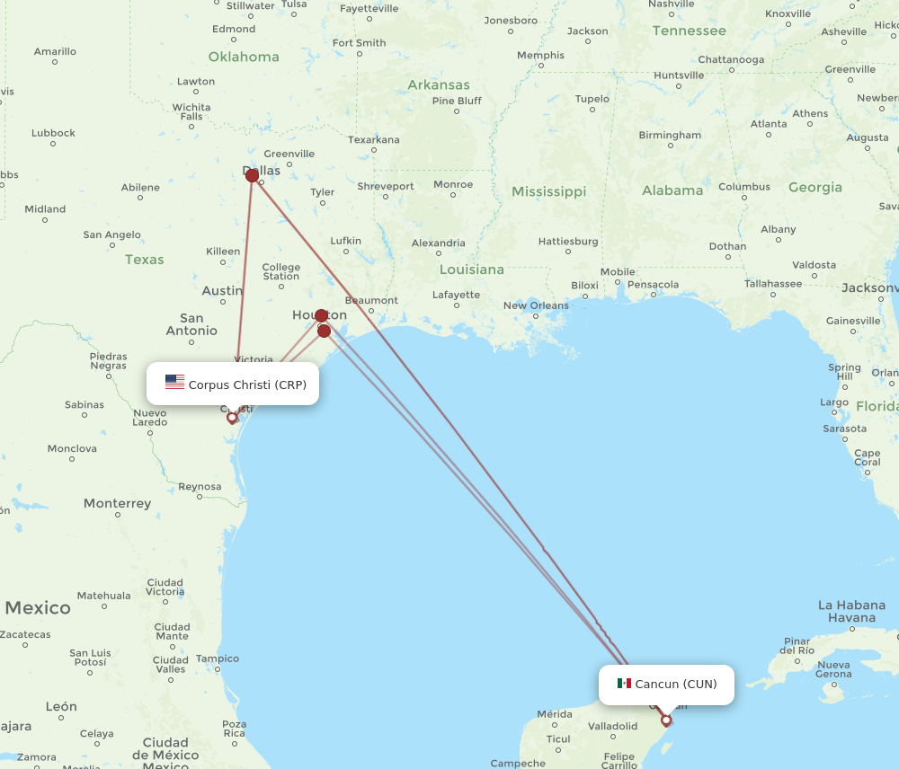 All Flight Routes From Corpus Christi To Cancun Crp To Cun Flight Routes