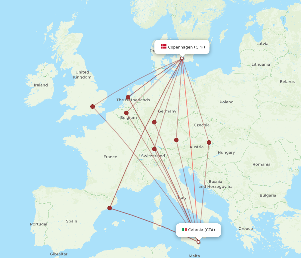 All Flight Routes From Catania To Copenhagen CTA To CPH Flight Routes