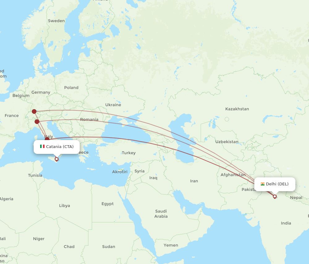 Flights From Catania To Delhi Cta To Del Flight Routes