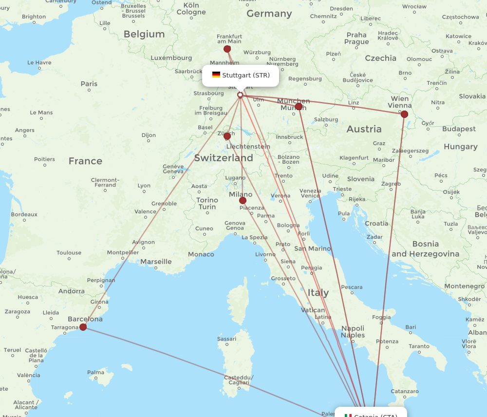 All Flight Routes From Catania To Stuttgart CTA To STR Flight Routes